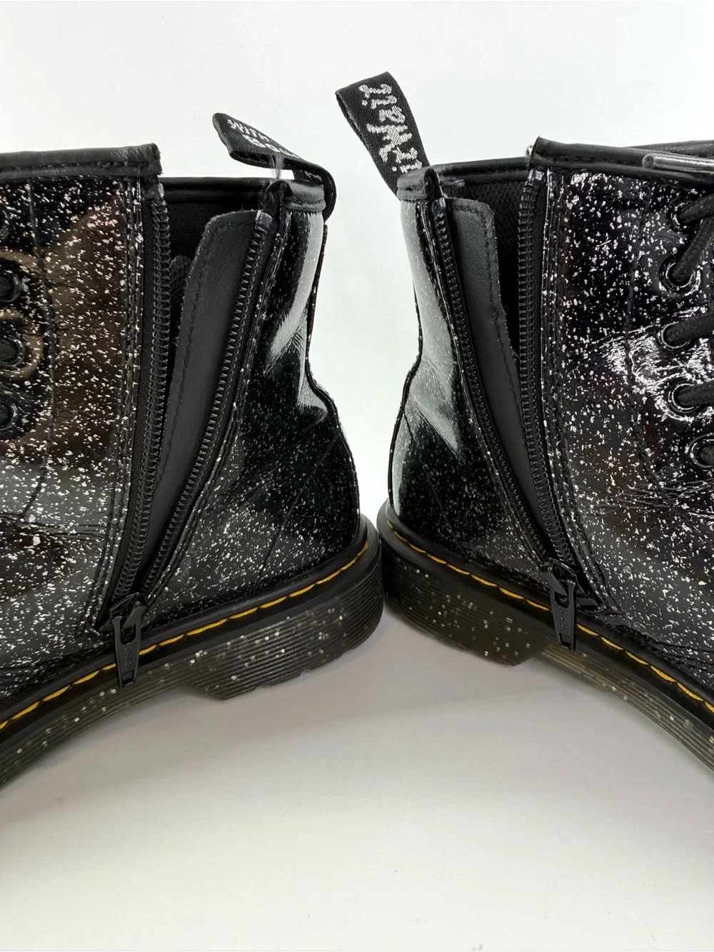 Dr. Martens Junior 1460 Glitter Patent Leather Combat Boots Black Size US 3